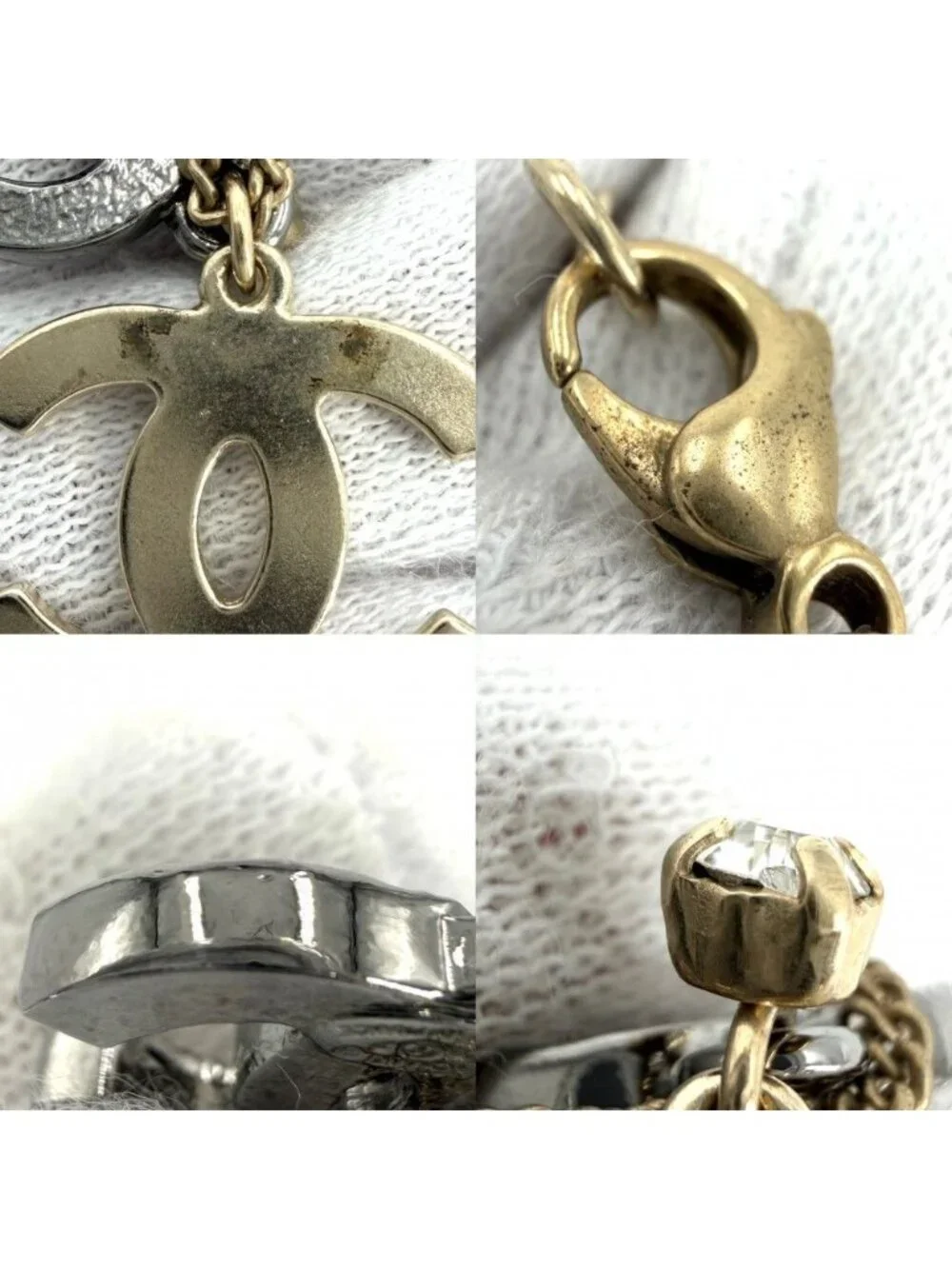 Chanel Necklace CC Logo Rhinestone Gold Silver
